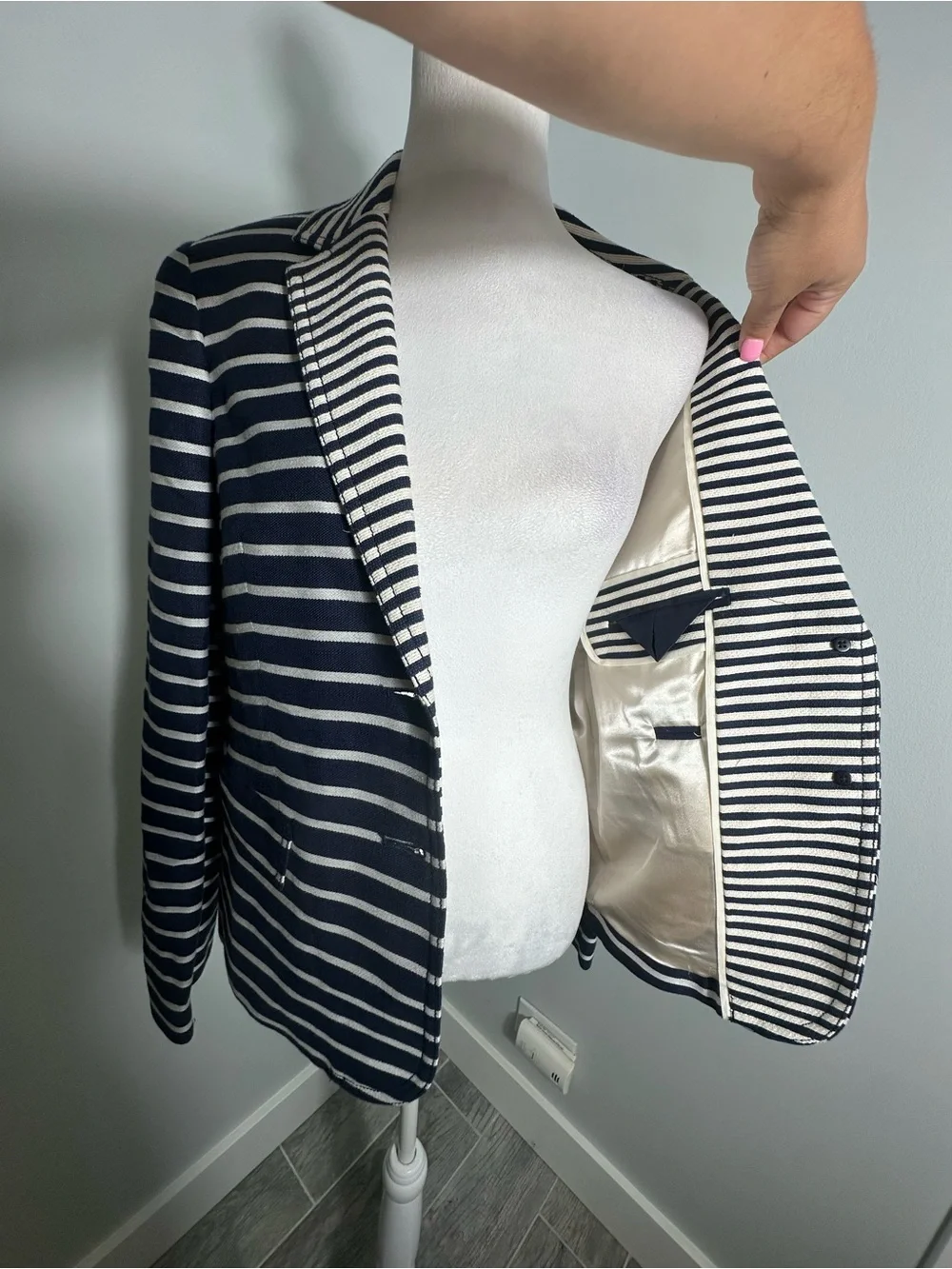 J.Crew Navy Stripped Schoolboy Linen Cotton  Blazer Size 12